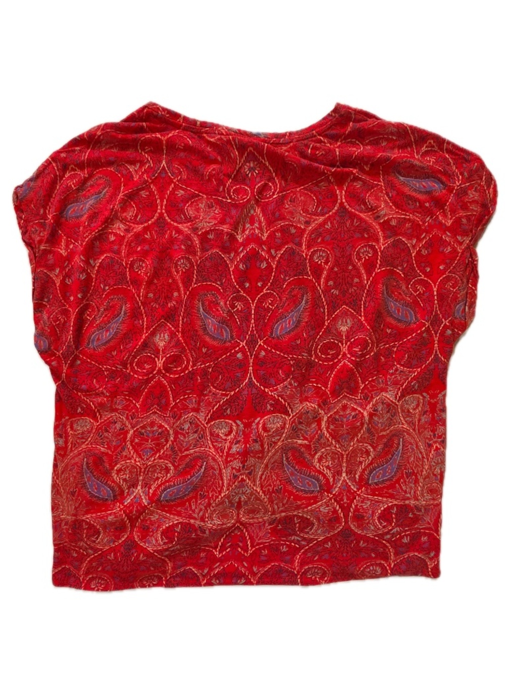 Lucky Brand Shirt Womens L Red Paisley Jersey Ruched Relaxed Fit Summer - Picture 2 of 6